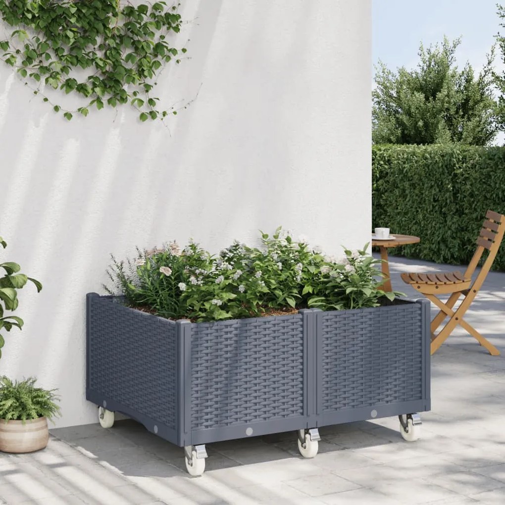 vidaXL Vaso/floreira de jardim c/ rodas 100x80x54 cm PP cinzento azul