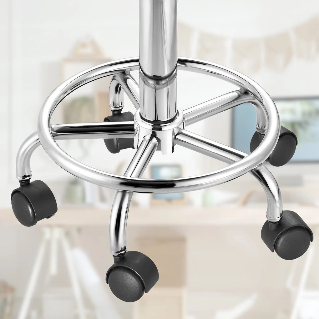 Banco giratória em 360° com rodas em couro sintético Ø35 x 50 x 51-65 cm Branco