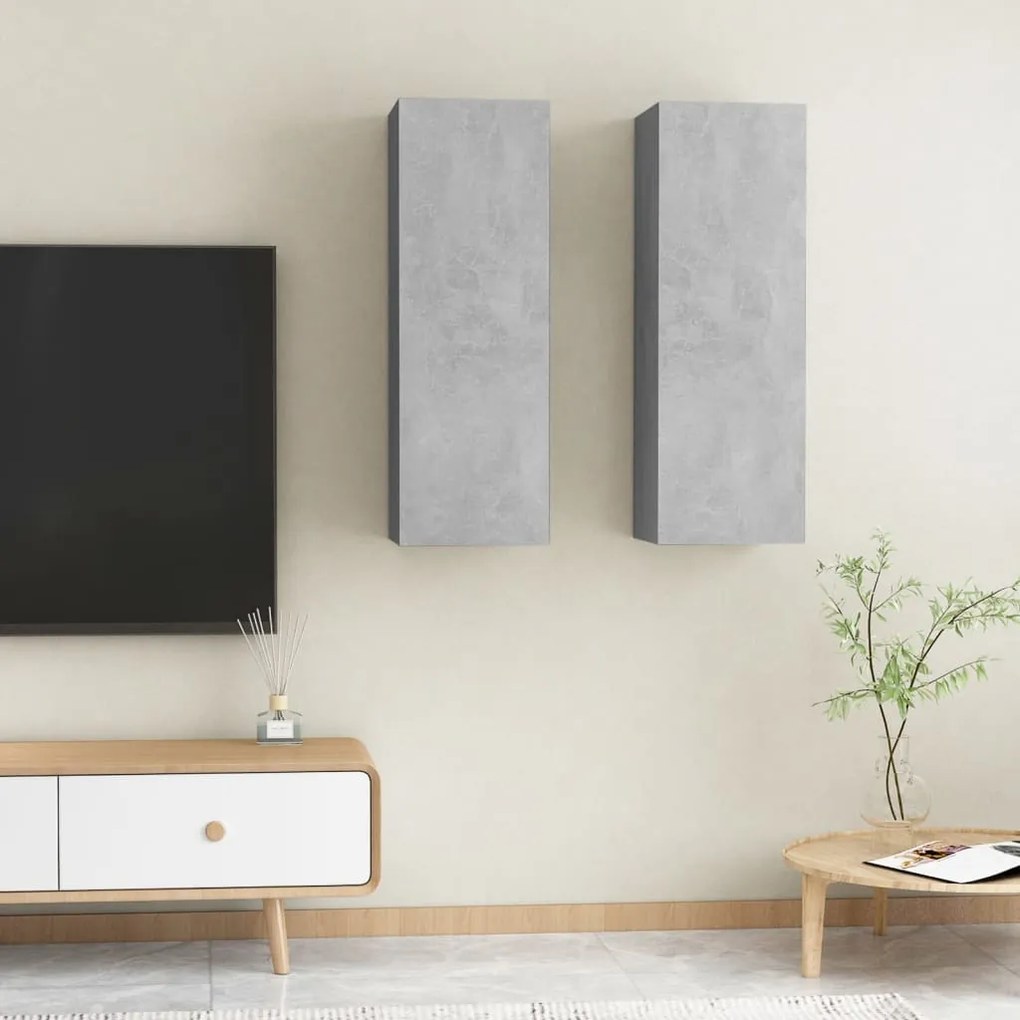 803353 vidaXL Móveis de TV 2 pcs 30,5x30x90 cm contraplacado cinzento cimento