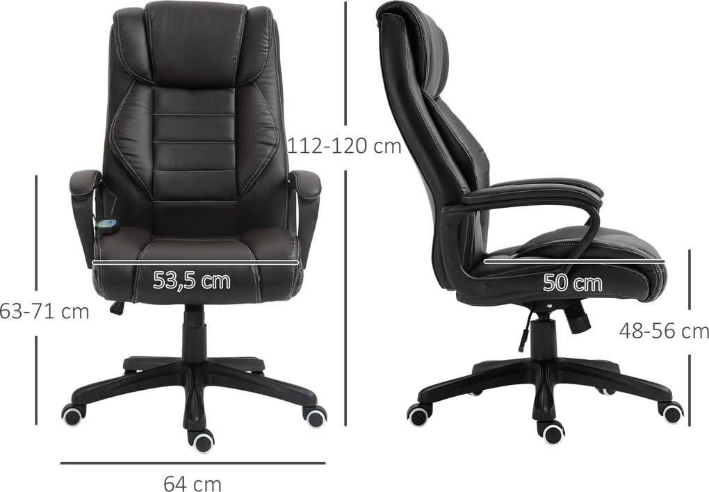 Cadeira de escritório com função de massagem, ergonómica, de grande conforto, altura ajustável, encosto basculante e revestimento sintético castanho F