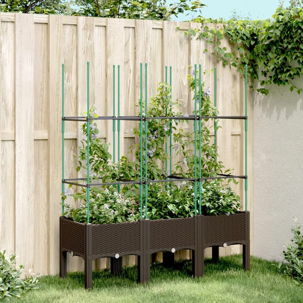 vidaXL Vaso/floreira de jardim c/ treliça 120x40x142,5 cm PP castanho