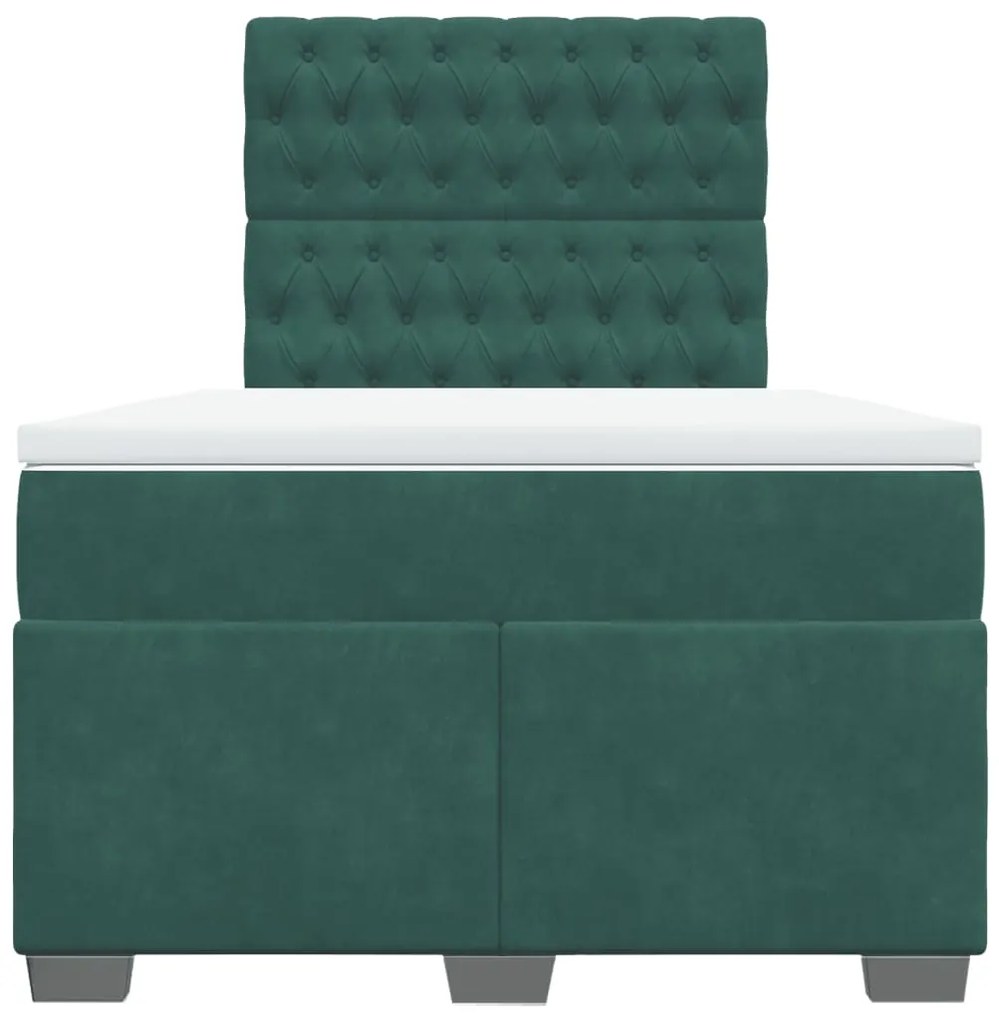 Cama boxspring com colchão 120x200 cm veludo verde-escuro