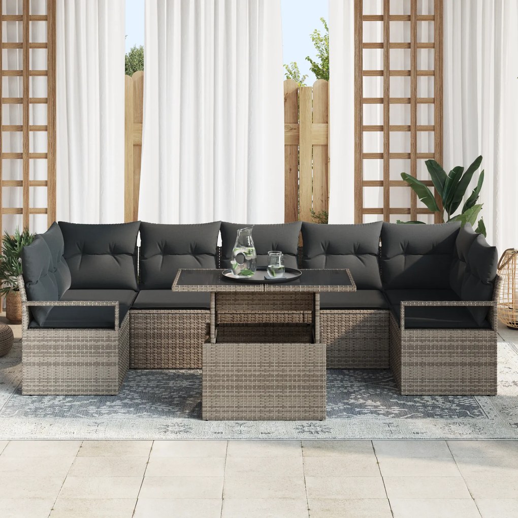 Conjunto de Sofás de Jardim vidaXL 8 Peças com Almofadas Cinza Rattan
