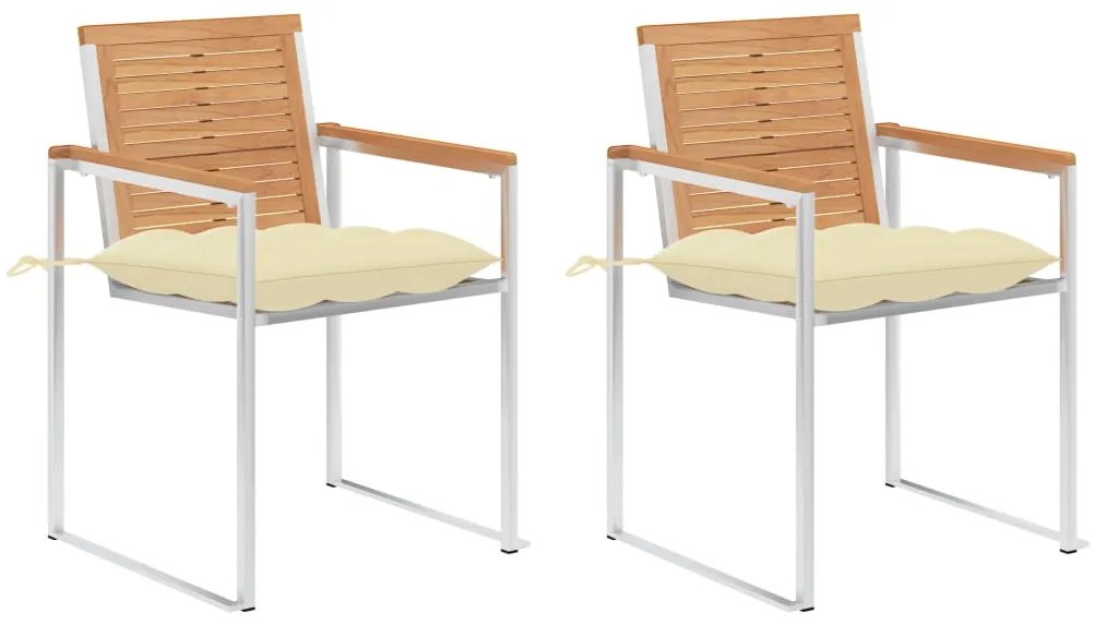 vidaXL Cadeiras de jardim com almofadões 2 pcs teca maciça e aço