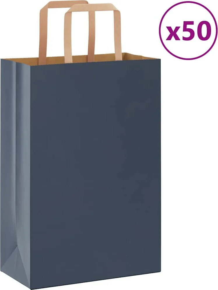 vidaXL Sacos de papel 50 pcs com pegas Azul 21x11x31 cm