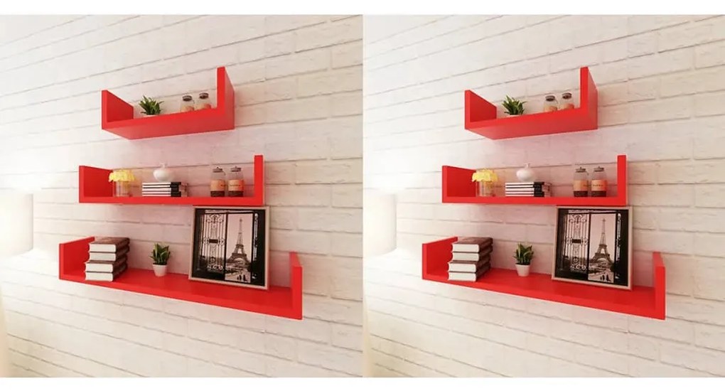 275990 vidaXL Prateleiras de parede 6 pcs vermelho