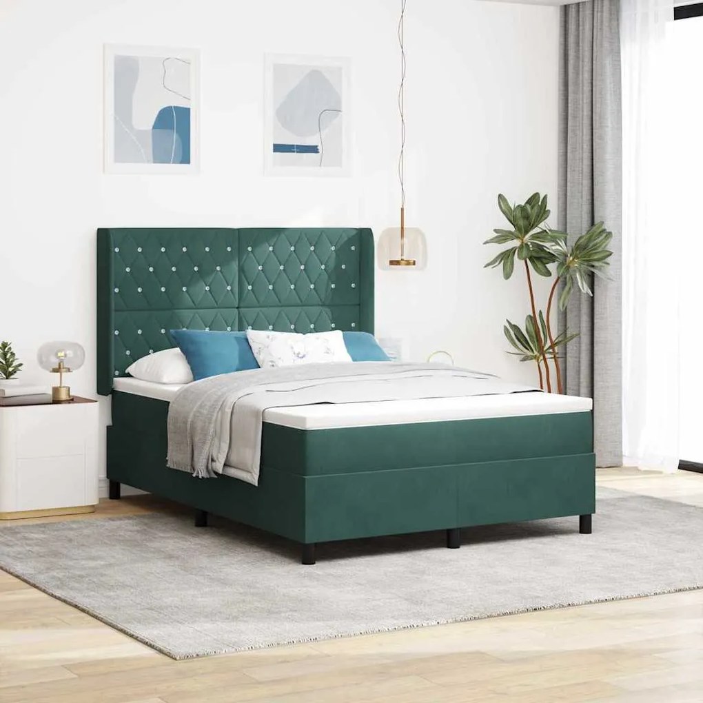 vidaXL Cama Box Spring com LED e Colchão Verde 140 x 190 cm Veludo