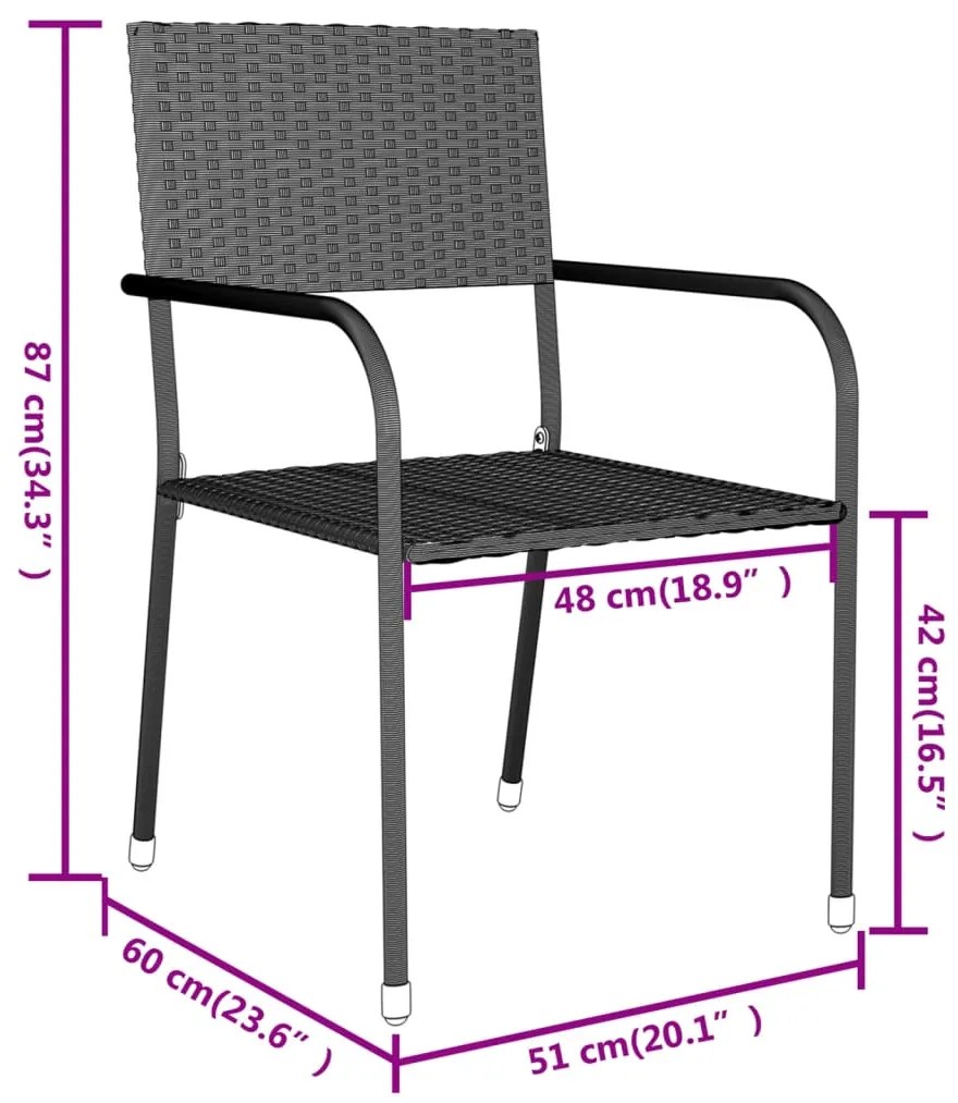 3 pcs conjunto de jantar para jardim vime PE cinzento