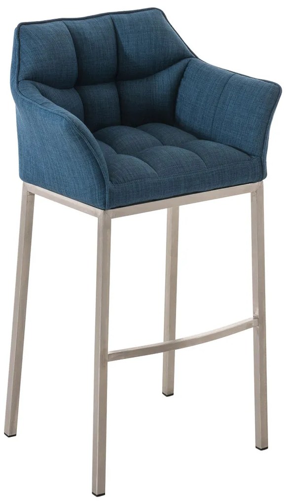 Banco de bar Damaso em tecido com estrutura prateada 64 x 110 x 48 cm Azul