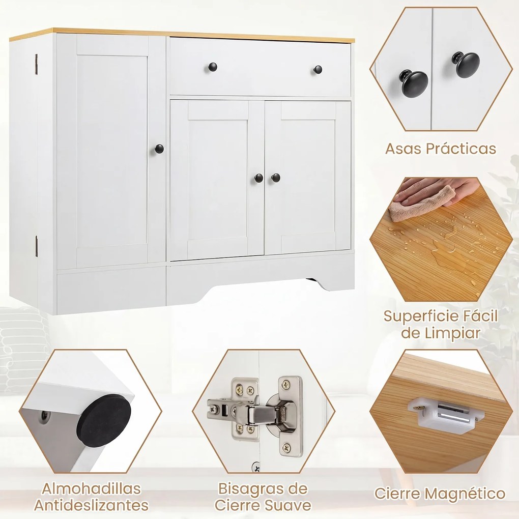 Aparador de Cozinha com Porta de Correr, 105 x 40 x 83 cm, Grande Capacidade de Arrumação, Branco