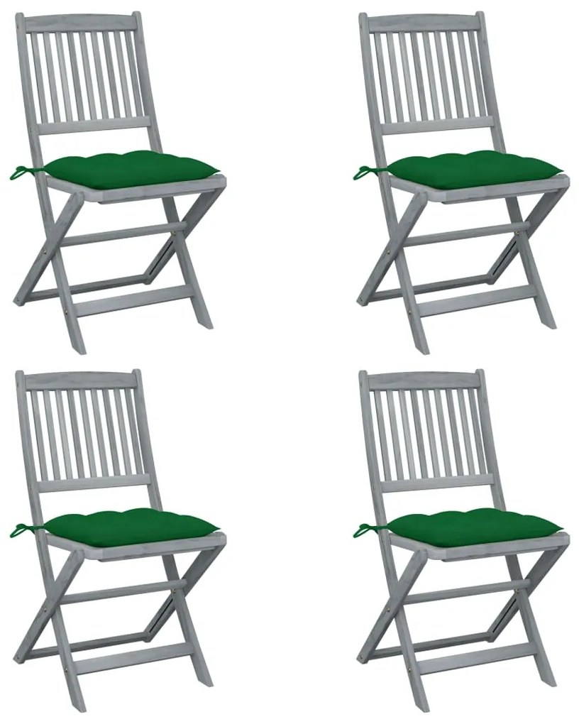 vidaXL Cadeiras exterior dobráveis c/ almofadões 4 pcs acácia maciça