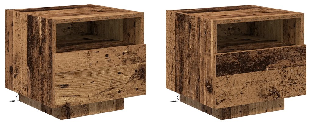 Camas de cabeceira vidaXL com luzes LED 2 pcs Madeira antiga 40x39x37