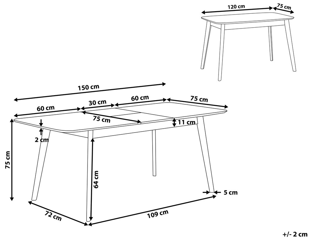 Mesa de jantar extensível castanha escura 120/150 x 75 cm MADOX Beliani