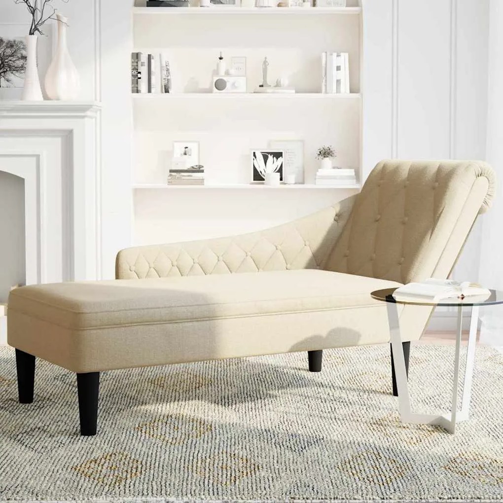Chaise lounge c/ almofada/apoio de braços direito tecido creme
