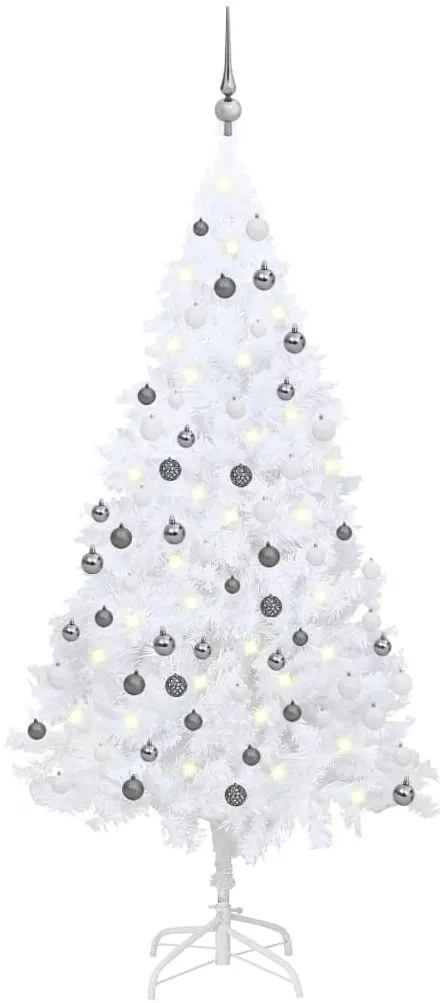 Árvore Natal artificial c/ luzes LED e bolas 180 cm PVC branco