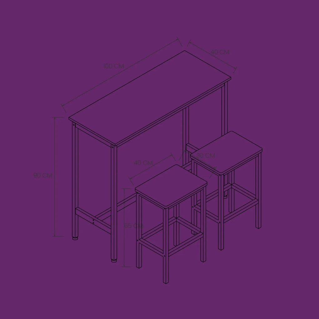 Conjunto mesa de bar com 2 bancos altos, mesa alta com conjunto de bancos castanho-preto