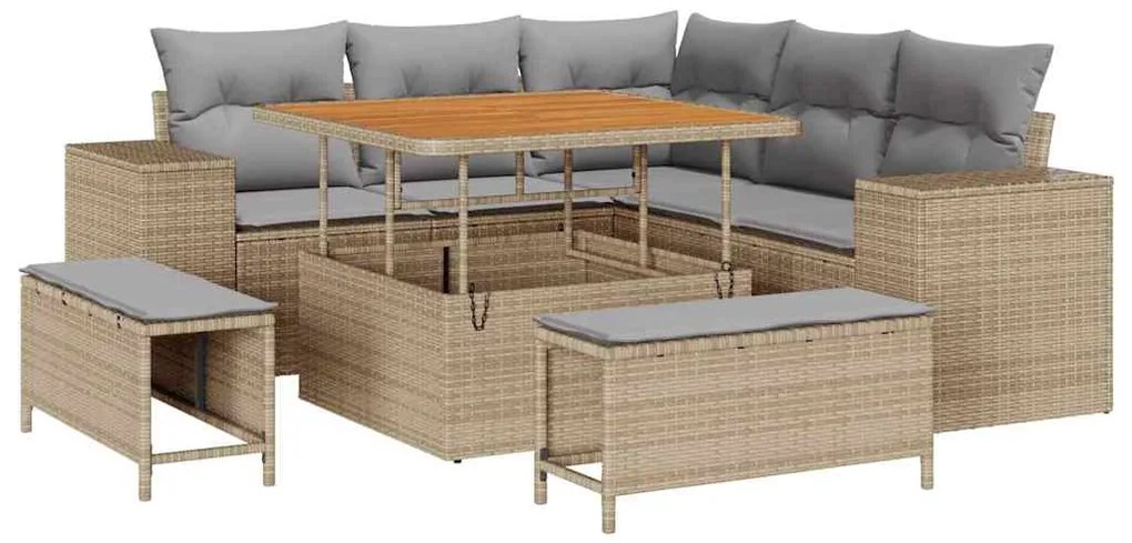 Conjunto de Sofá de Jardim vidaXL de 8 Peças com Almofadas Bege Rattan
