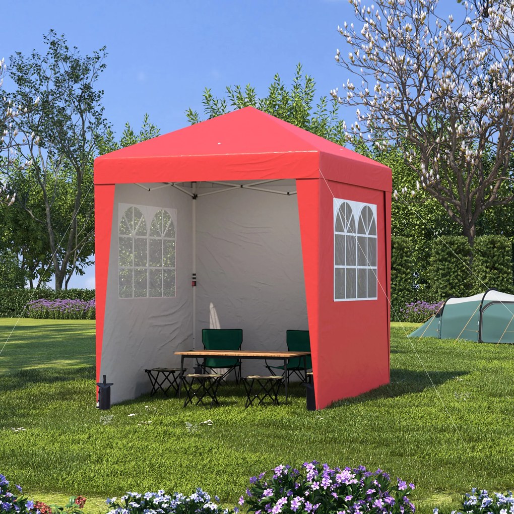 Tenda de jardim pop-up, dobrável, com altura ajustável, proteção UV 30+, 3 paredes laterais 202 x 202 x 261 cm vermelho
