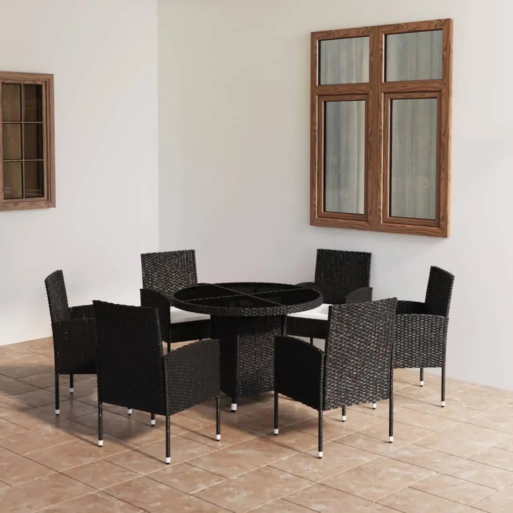 vidaXL 7 pcs conjunto de jantar para jardim vime PE preto