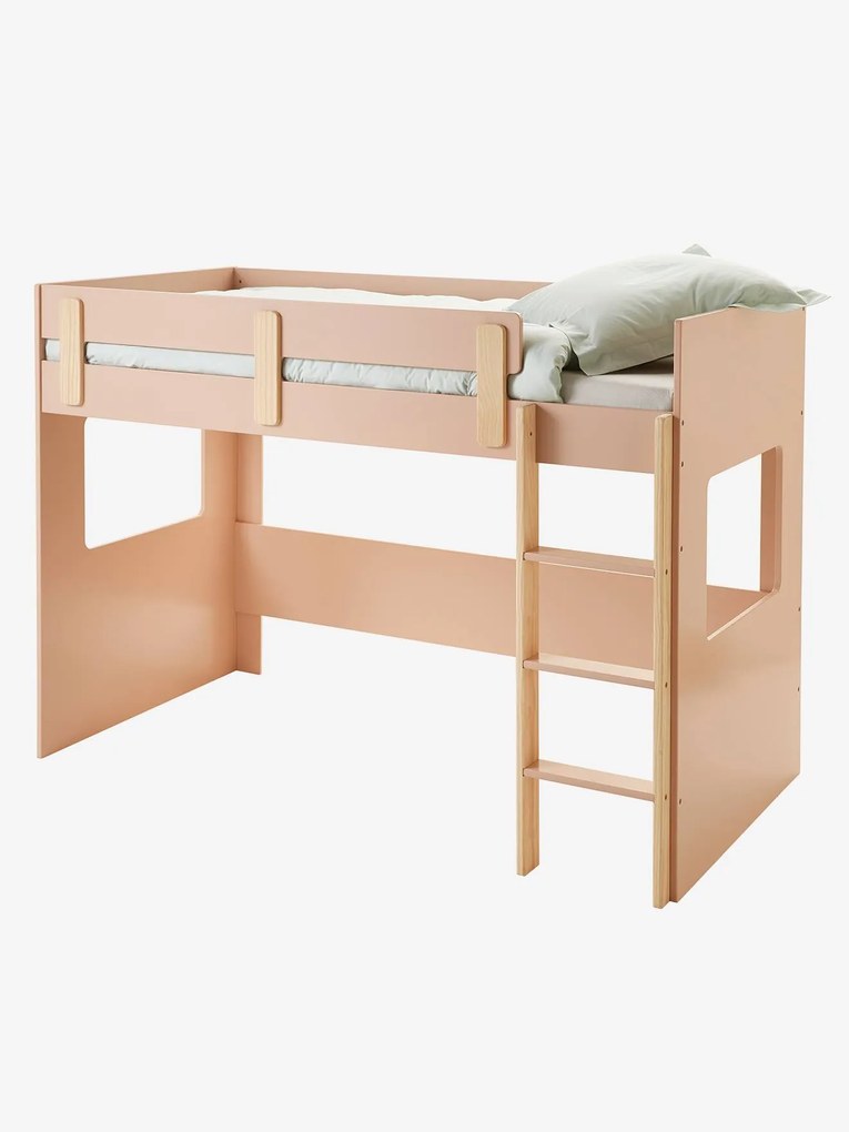 Cama mezanino meia-altura Montessori, TEMA EVEREST rosa medio liso