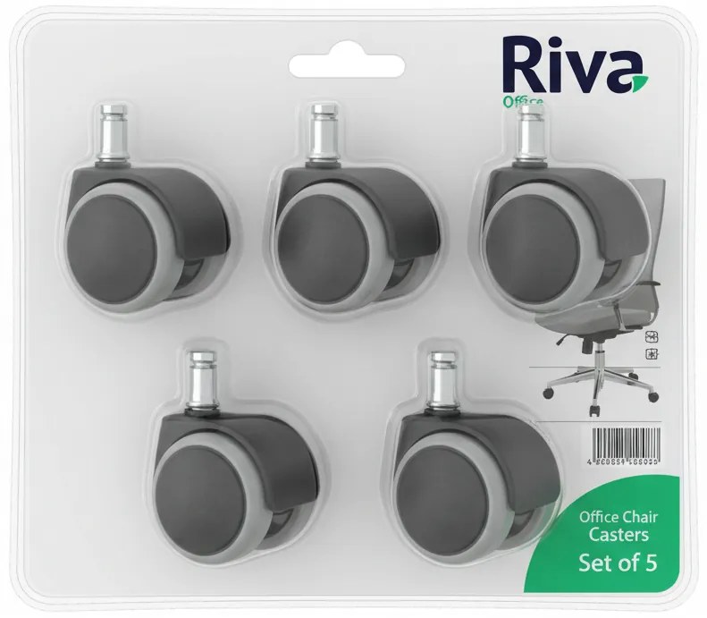Pack 5 Rodas Pvc para Cadeiras 50mm
