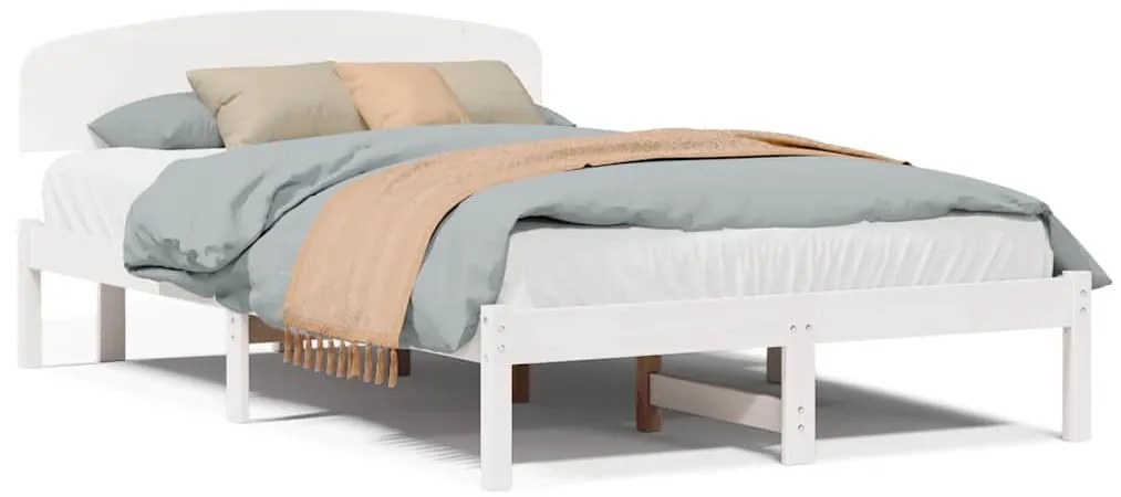 Estrado de Cama com Cabeceira Branco 140x190 cm Madeira Pinho