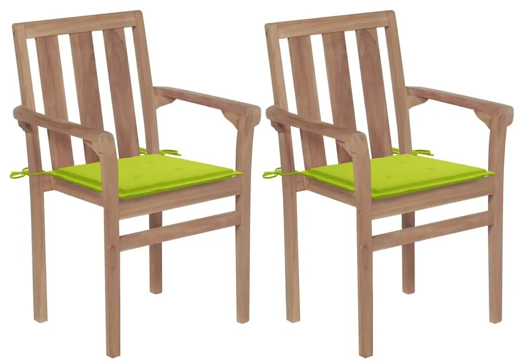 vidaXL Cadeiras jardim c/ almofadões verde brilhante 2 pcs teca maciça