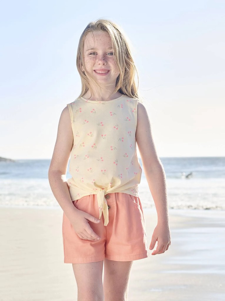 Calções coloridos, fáceis de vestir, para menina coral