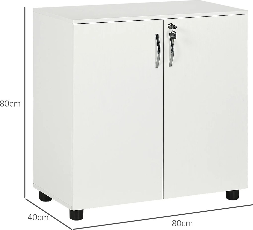 Armário de escritório metal de 2 níveis 80 x 40 x 80 cm, móvel de arrumação para escritório com 2 portas, fechaduras e chaves, branco