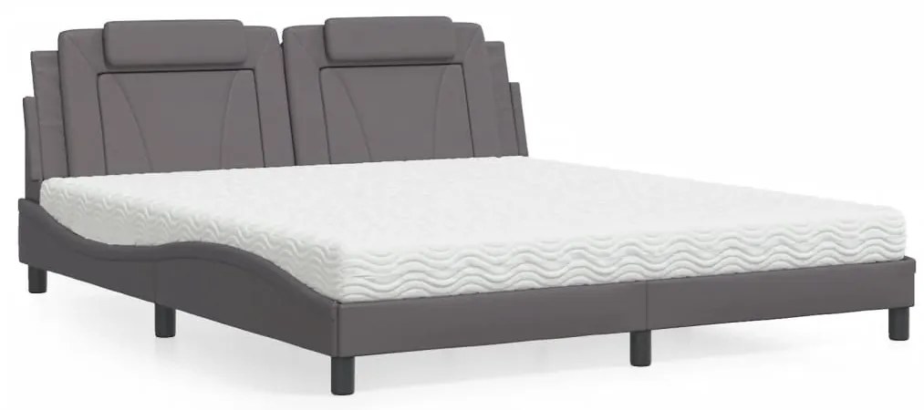 Cama com colchão 180x200 cm couro artificial cinza