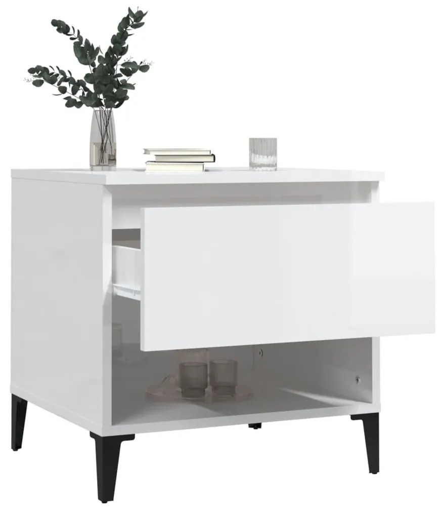 Mesas de apoio 2 pcs 50x46x50cm deriv. madeira branco brilhante