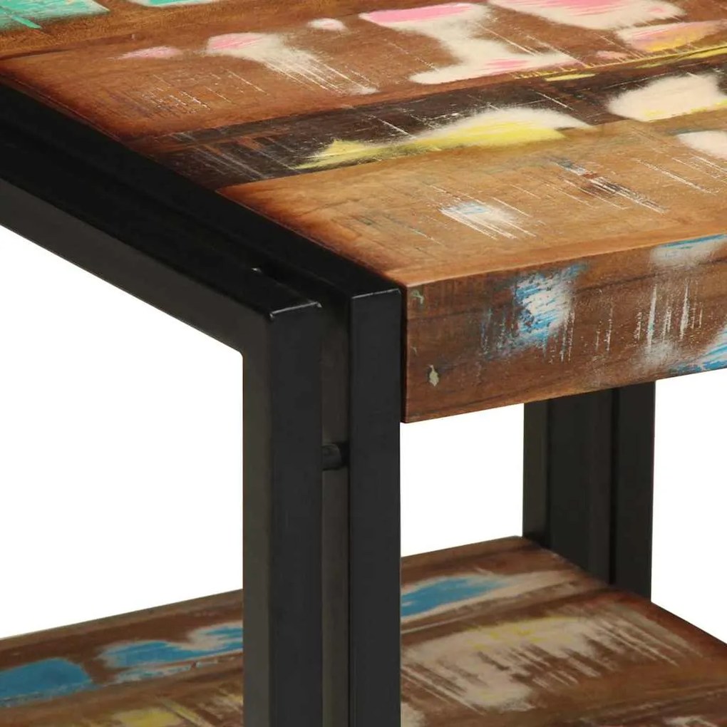 Mesa de Café Multicolorida 40x50x38 cm em Madeira Recuperada