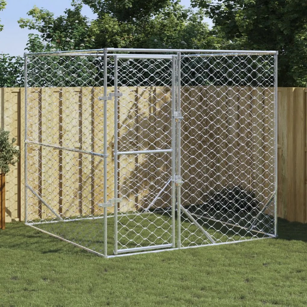 153674 vidaXL Canil de exterior 2x2x2 m aço galvanizado prateado