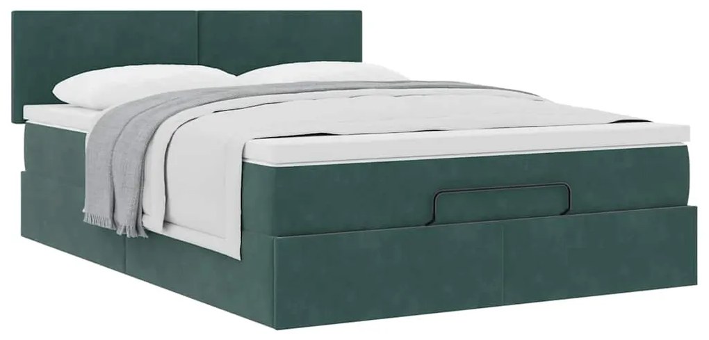Estrutura de cama otomana com colchão 140x200 cm verde escuro