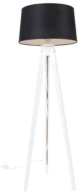 Tripé Moderno Branco com Abajur de Linho Preto 45 cm - Tripod Classic Clássico / Antigo