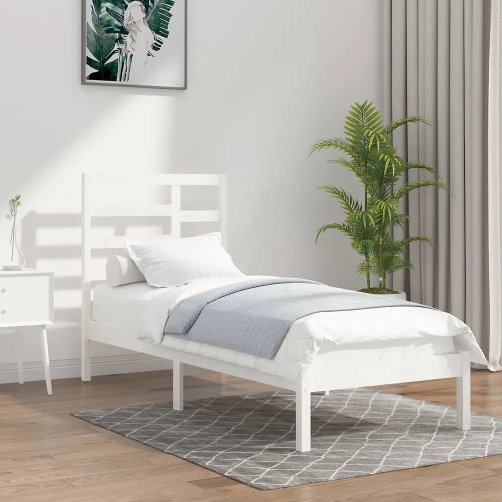 3105756 vidaXL Estrutura cama pequena solteiro 75x190 cm madeira maciça branco