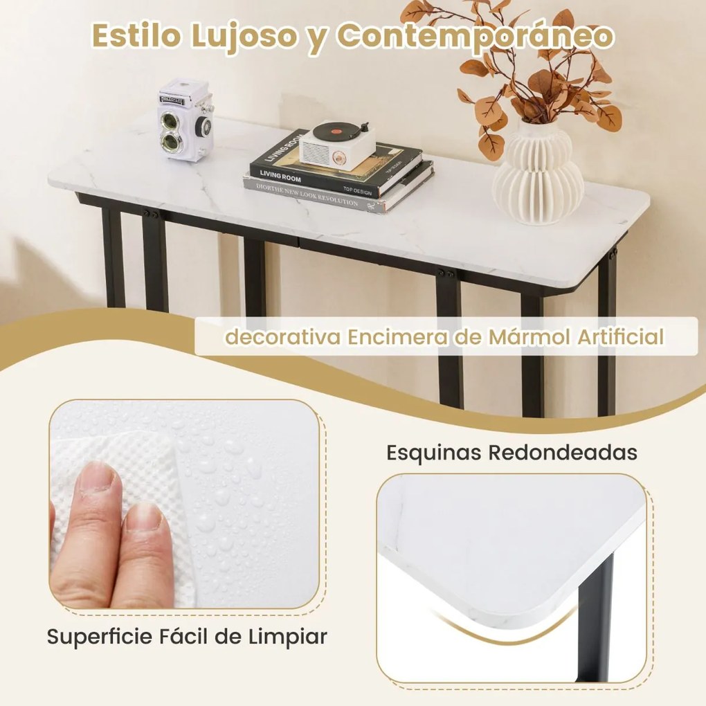 Mesa Consola Mesa de Entrada Moderna em Mármore Artificial 107 x 40 x 79,5 cm Preto e Branco