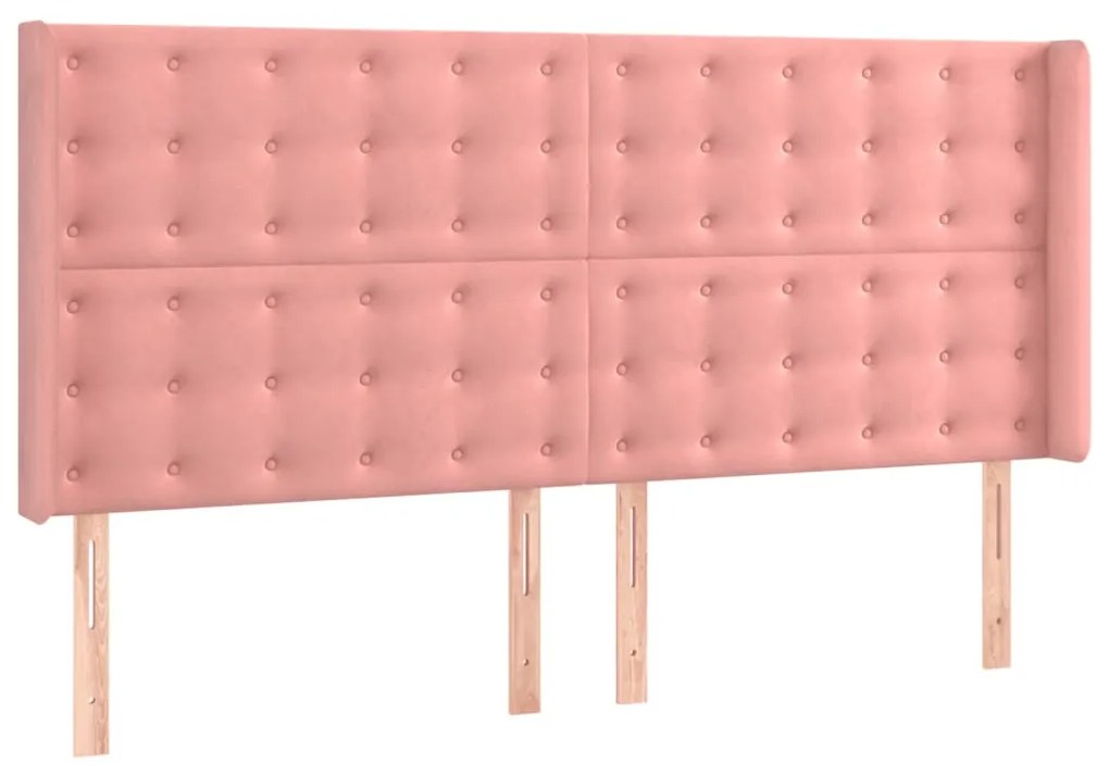 Cama box spring c/ colchão/LED 200x200 cm veludo rosa