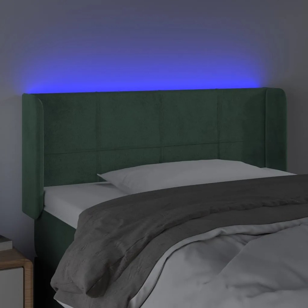 Cabeceira cama c/ luzes LED veludo 93x16x78/88 cm verde-escuro