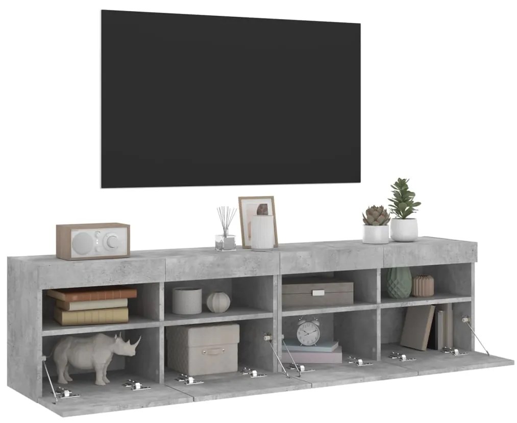 Móveis de parede para TV com luzes LED 2 pcs cinzento cimento