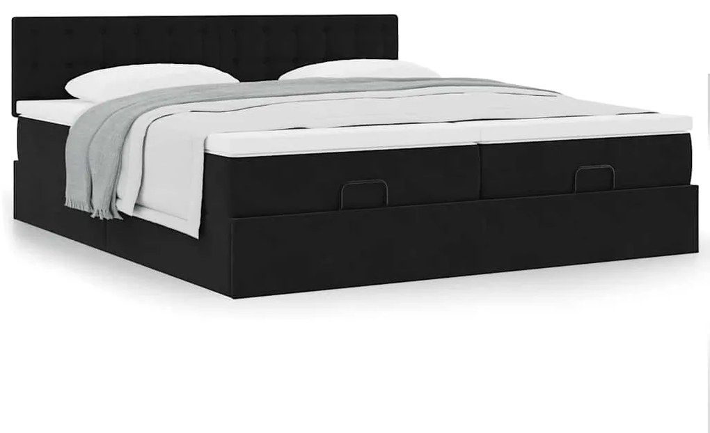 Estrutura de cama otomana com colchões 200x200cm veludo preto
