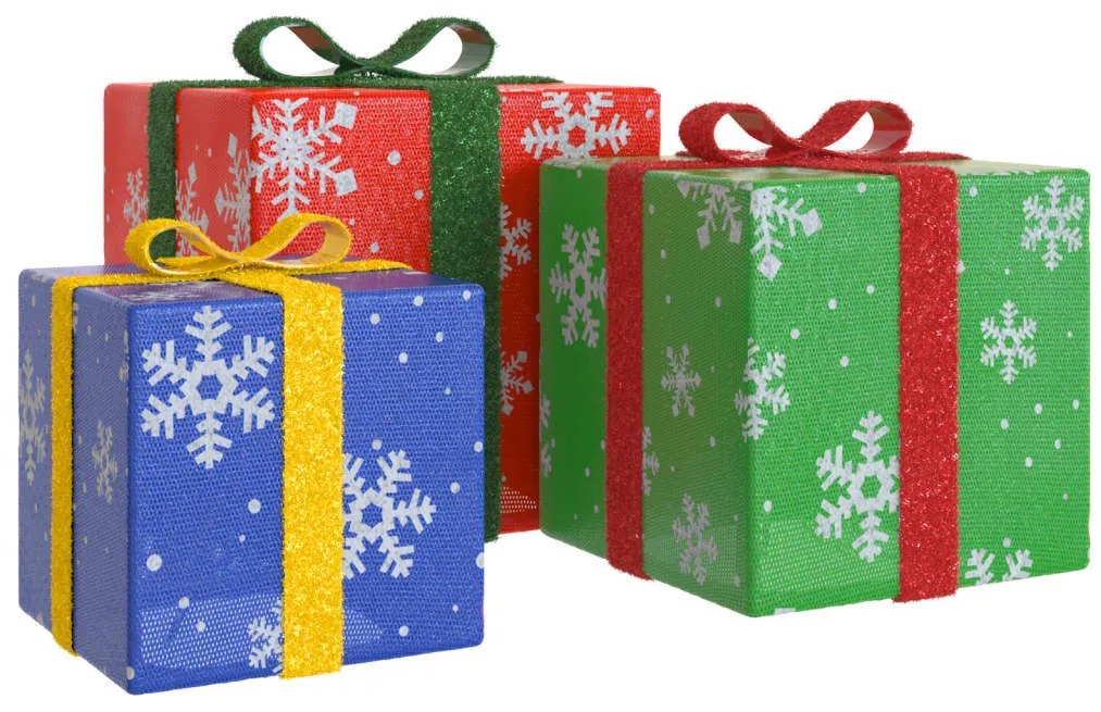 Presentes de Natal iluminados 3 pcs 64 luzes LED branco quente
