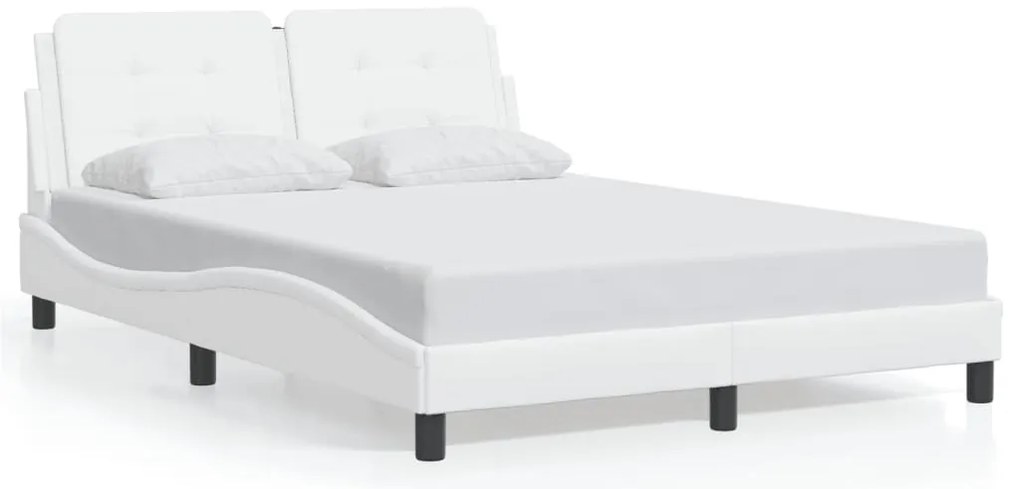 Estrutura de cama c/ luzes LED 140x200 cm couro artif. branco