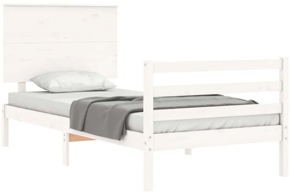Estrutura de cama com cabeceira 100x200cm madeira maciça branco