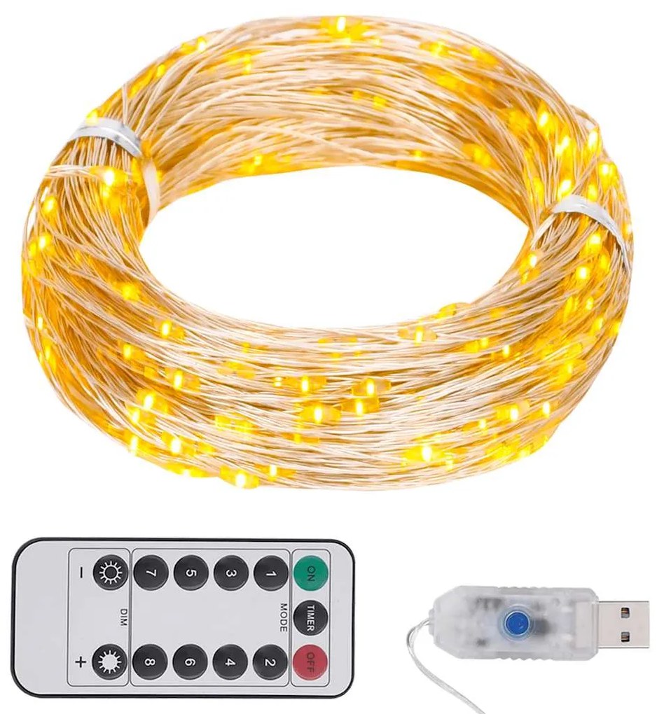 vidaXL Cordão de luzes com 150 LED 15 m branco quente