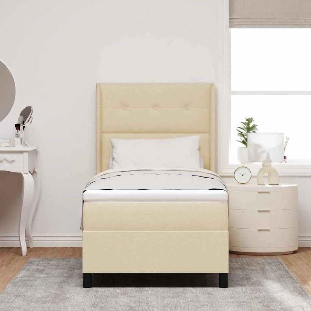 Cama Box com Colchão e LED Creme 100x200 cm - Tecido
