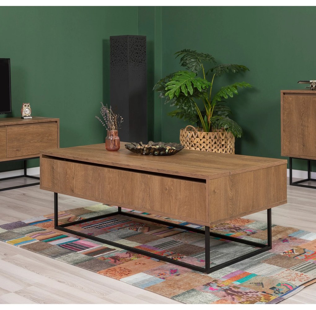 Conjunto de Mobiliário de Sala de Estar Laxus – Nogueira/Preto – Unida