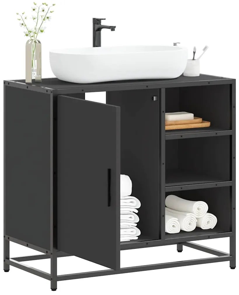 vidaXL Armário para lavatório 65x33x60 cm derivados de madeira preto