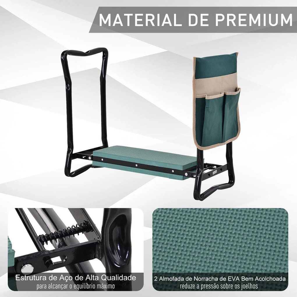 Banco de Jardim Dobrável 2 em 1 com Bolsa para Ferramentas