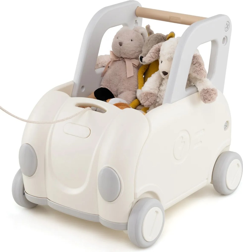 Andarilho de empurrar para crianças em forma de carro com corda de reboque, assento rebatível e rodas lisas 59 x 44 x 53 cm Branco